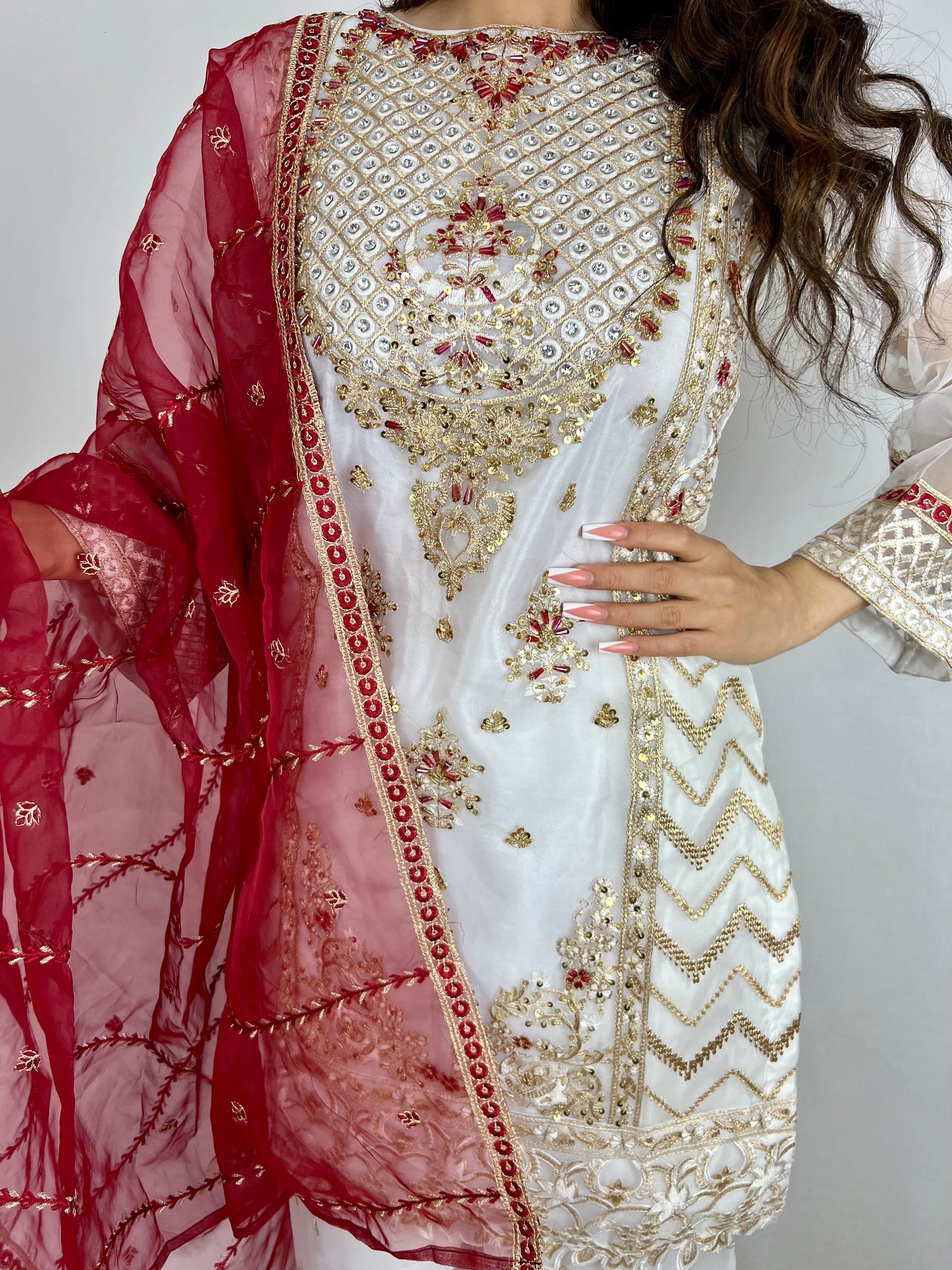 White & Red Sharara Suit