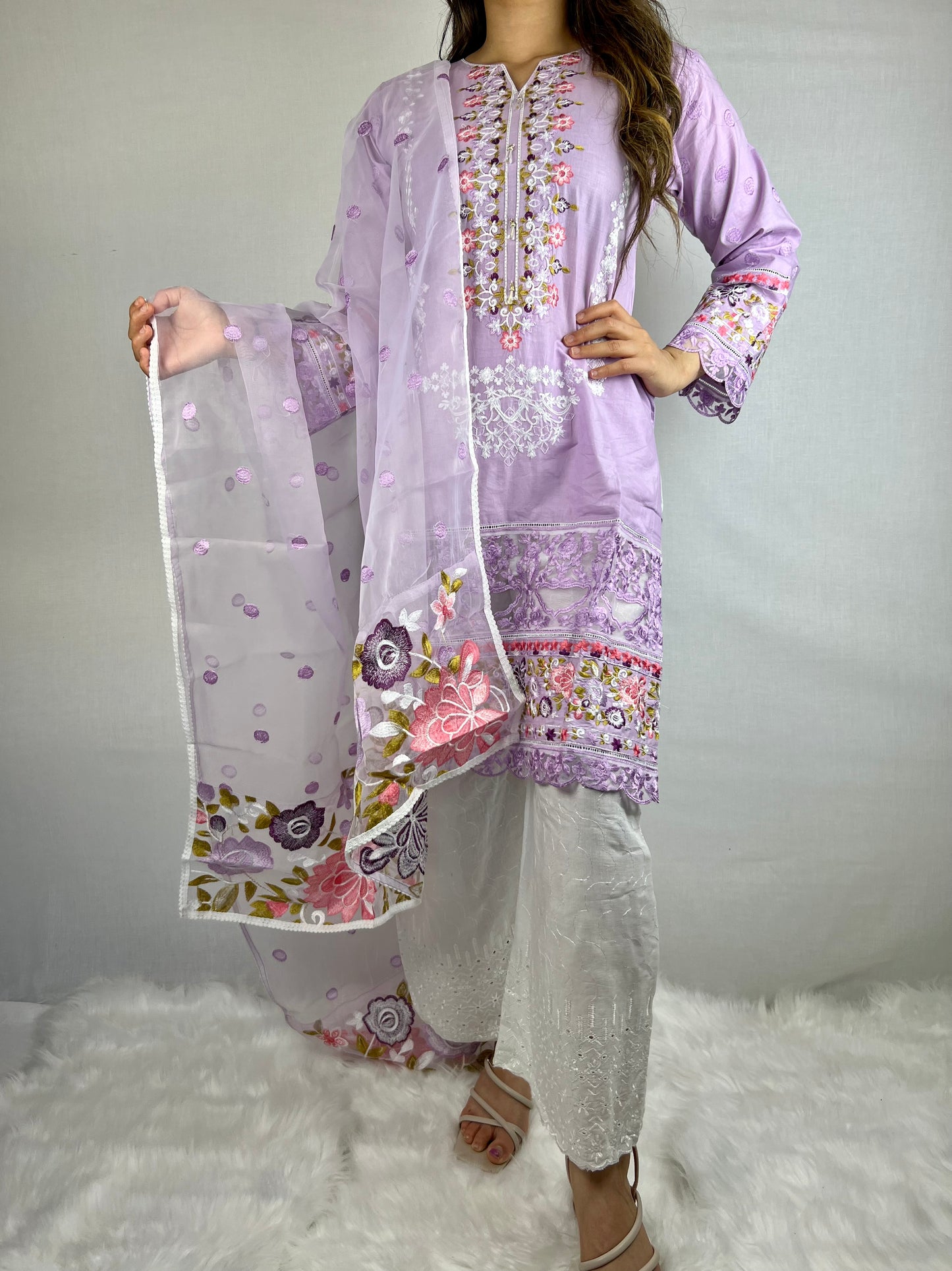 Pastel Purple Summer Salwar Suit with Wide Pants
