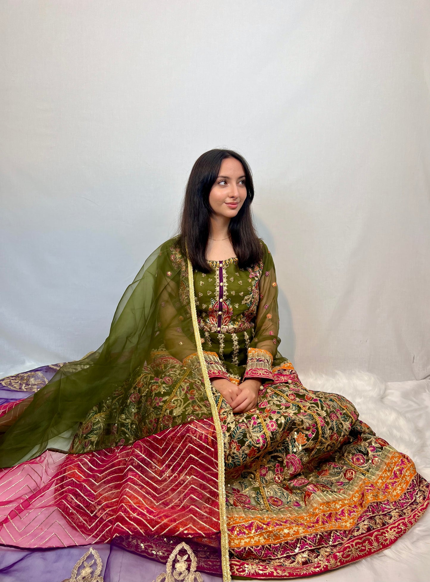 Floral Green Kurta and Lehenga