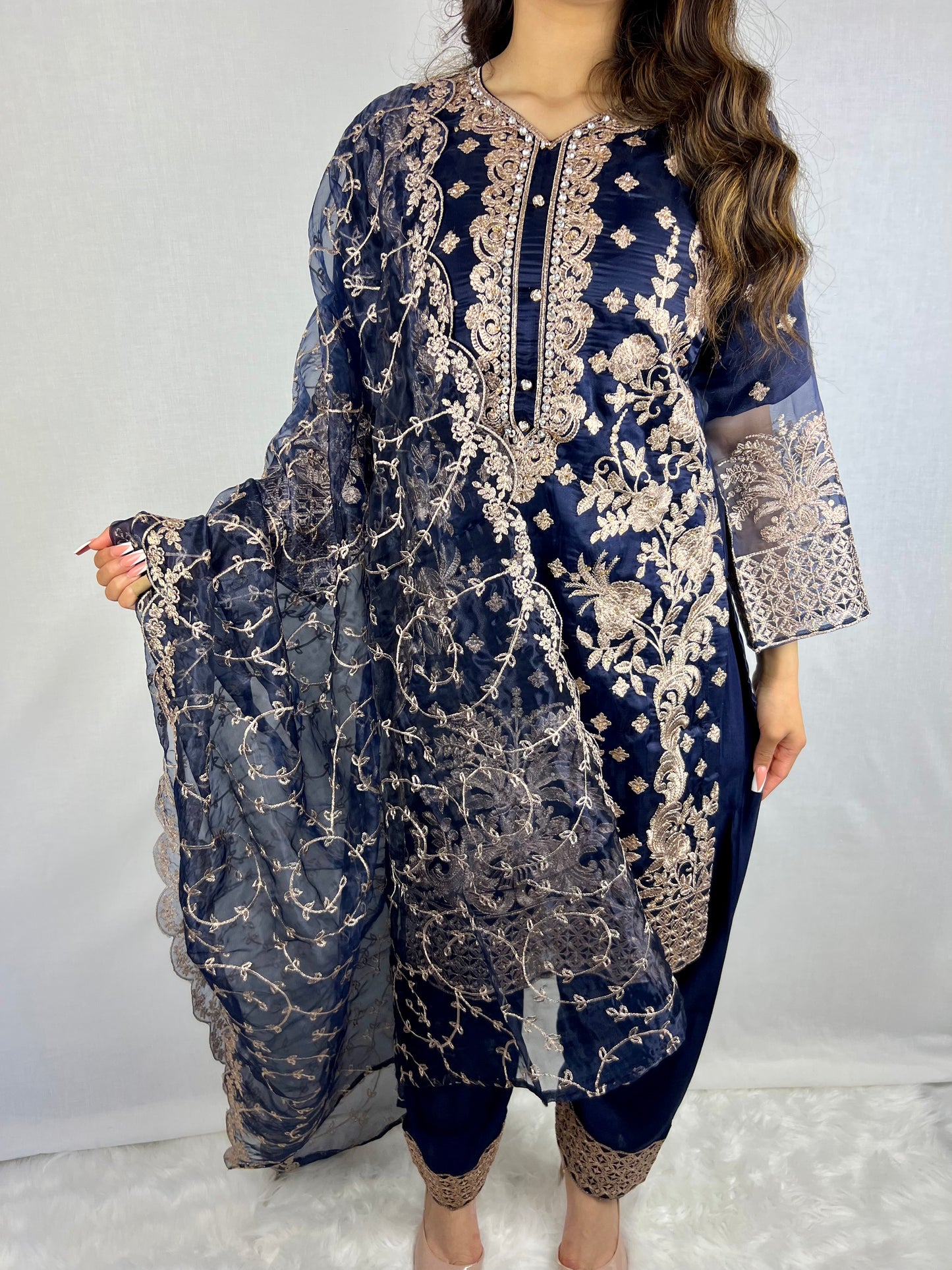Royal Blue Salwar Kameez Zaari Embroidery