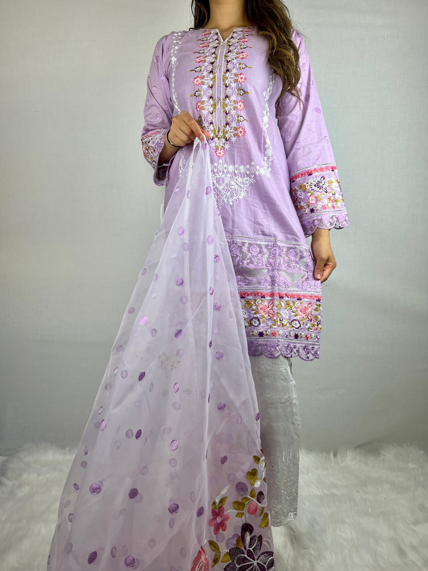 Pastel Purple Summer Salwar Suit with Wide Pants