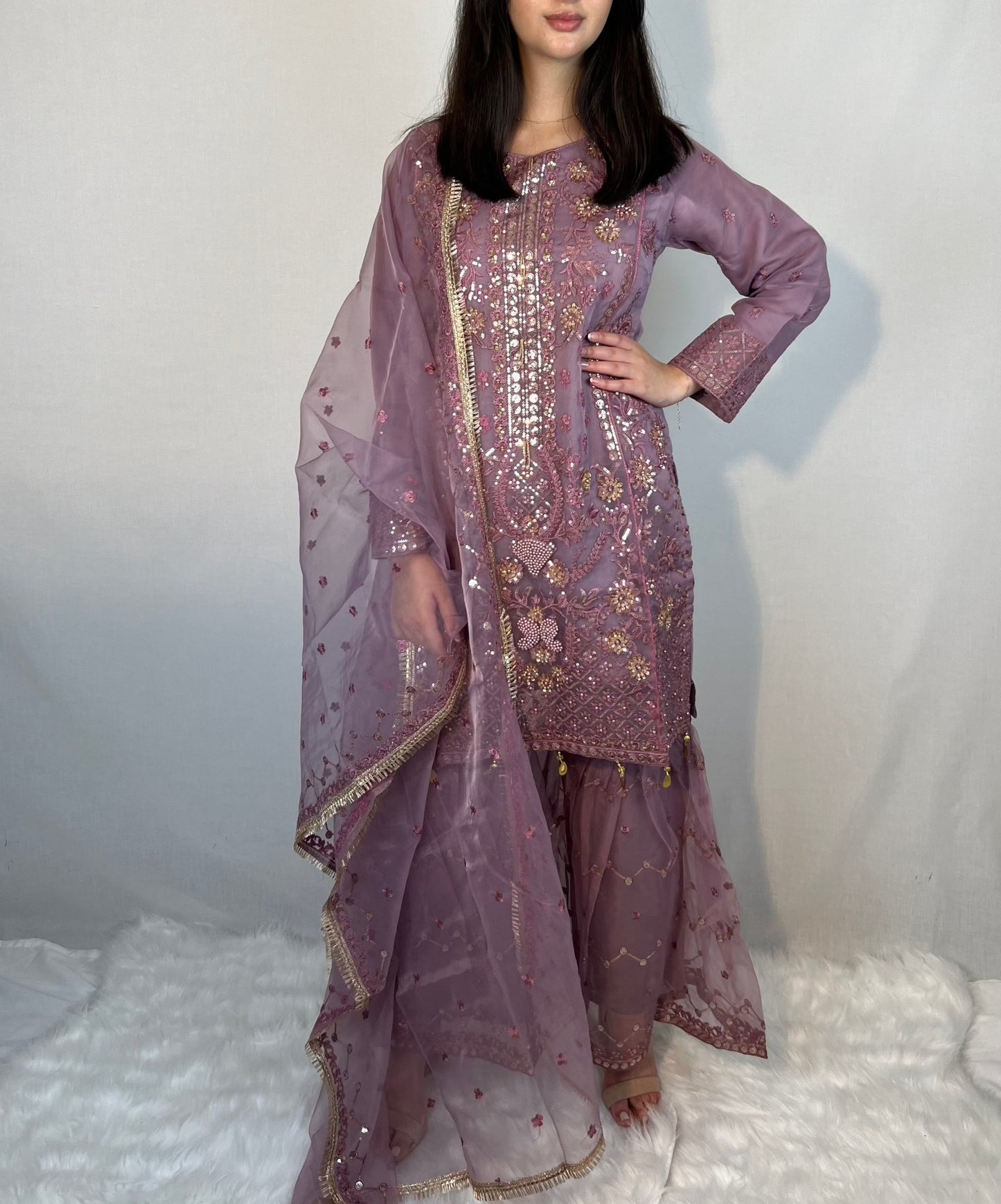 Dusky Lilac Embroidered Sharara