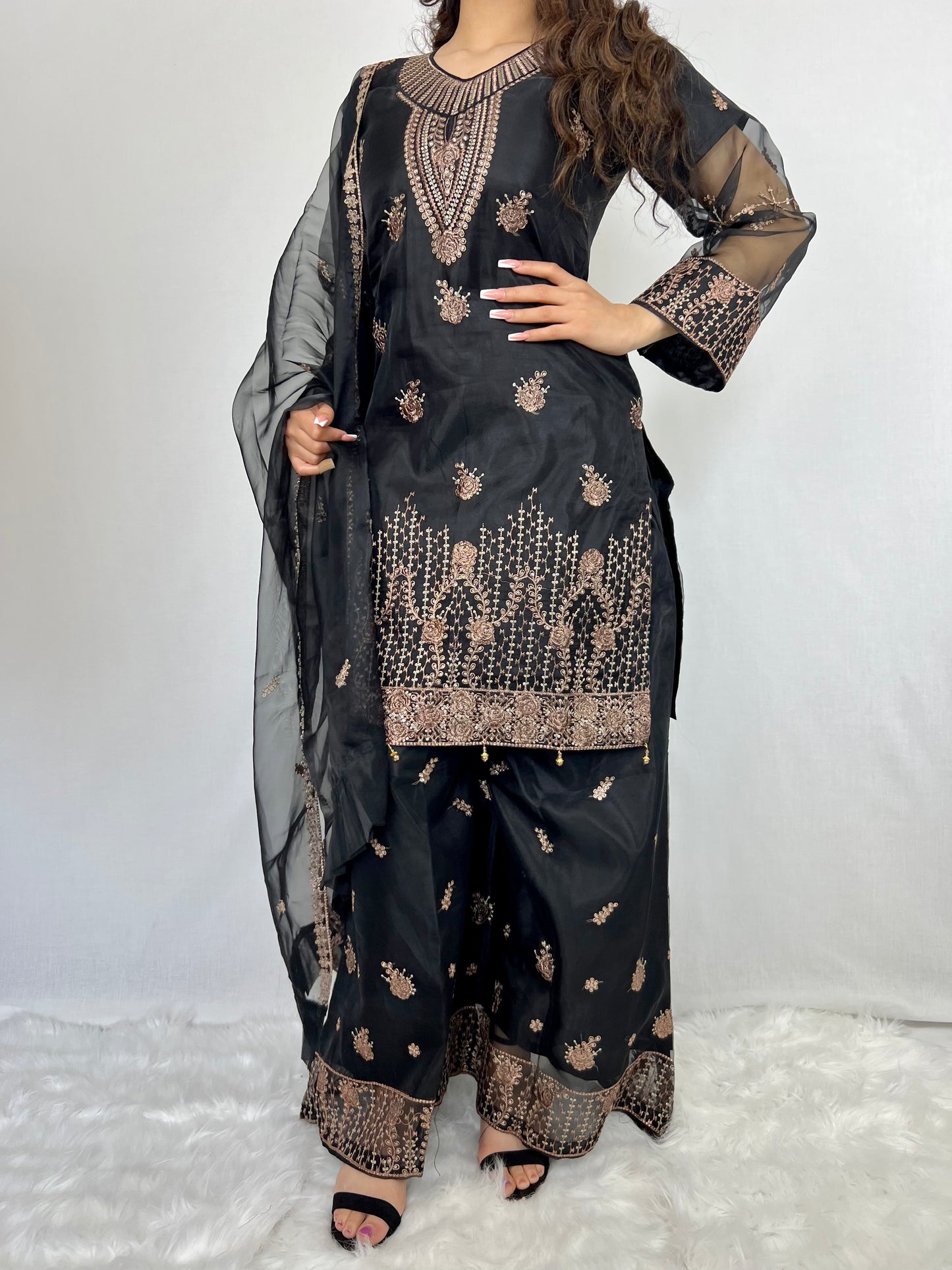 Kohl Black Embroidered Gharara
