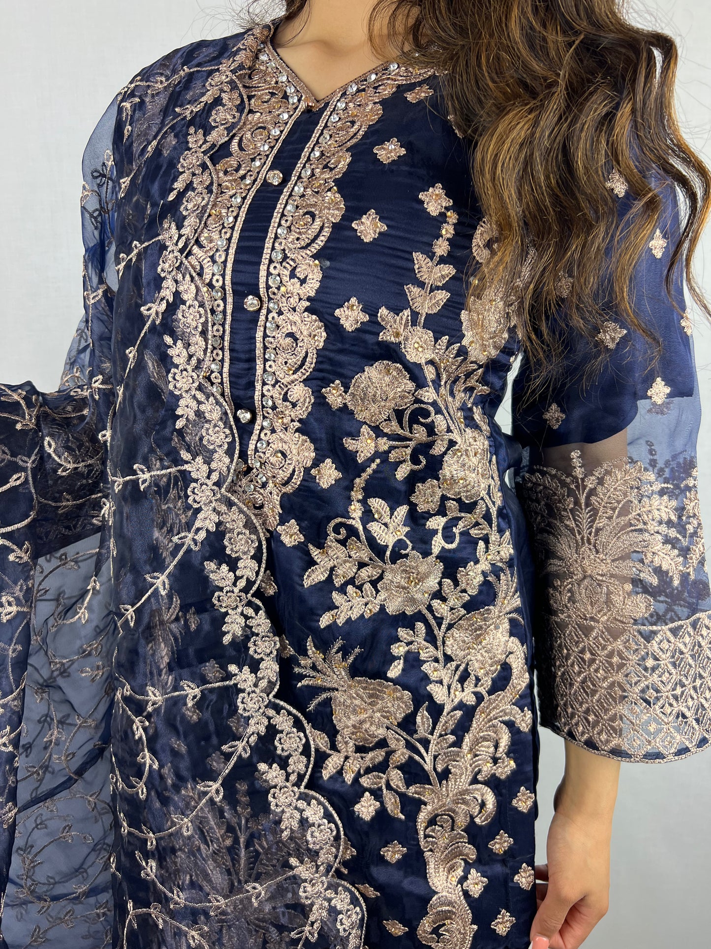 Royal Blue Salwar Kameez Zaari Embroidery