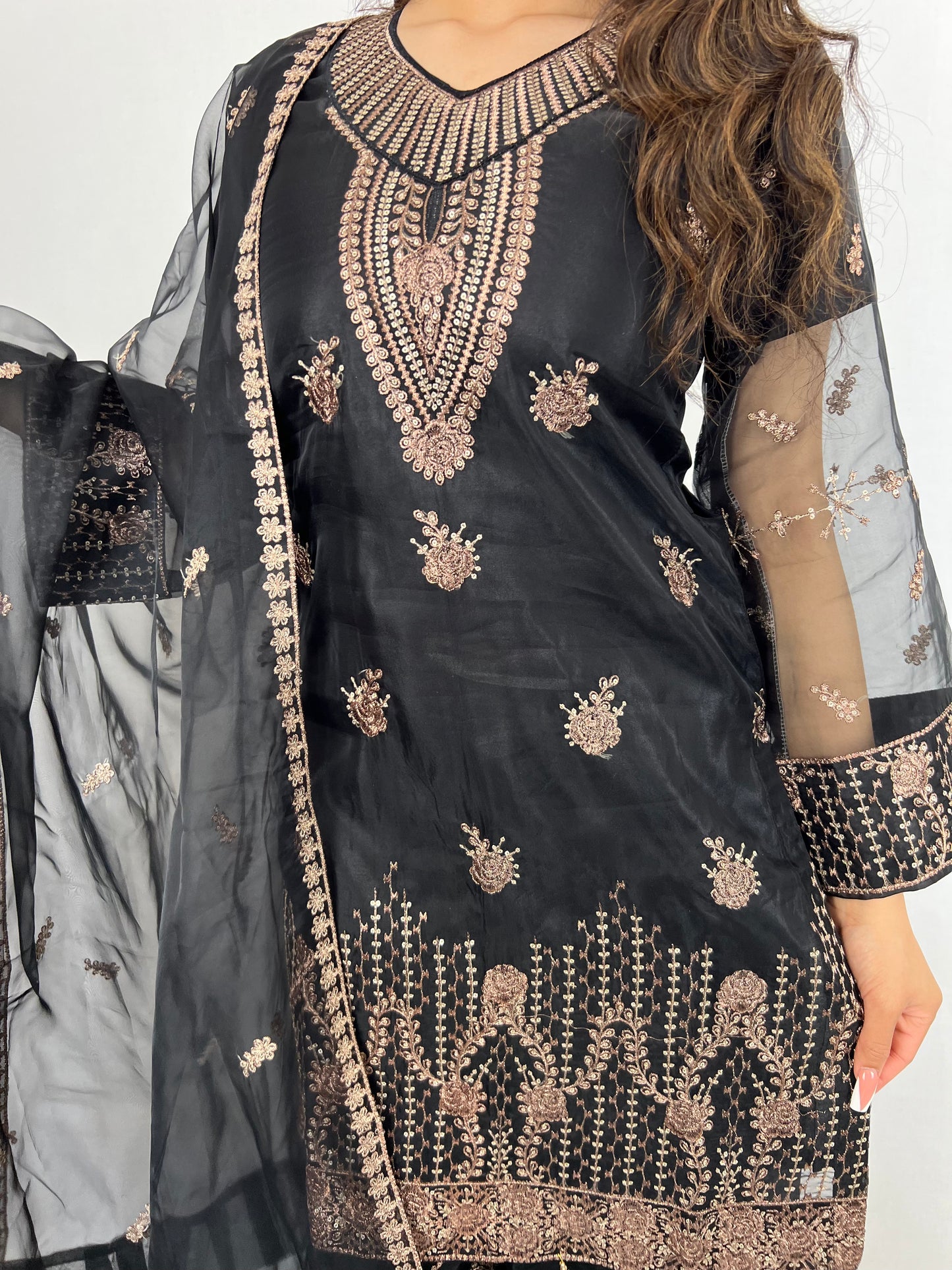Kohl Black Embroidered Gharara