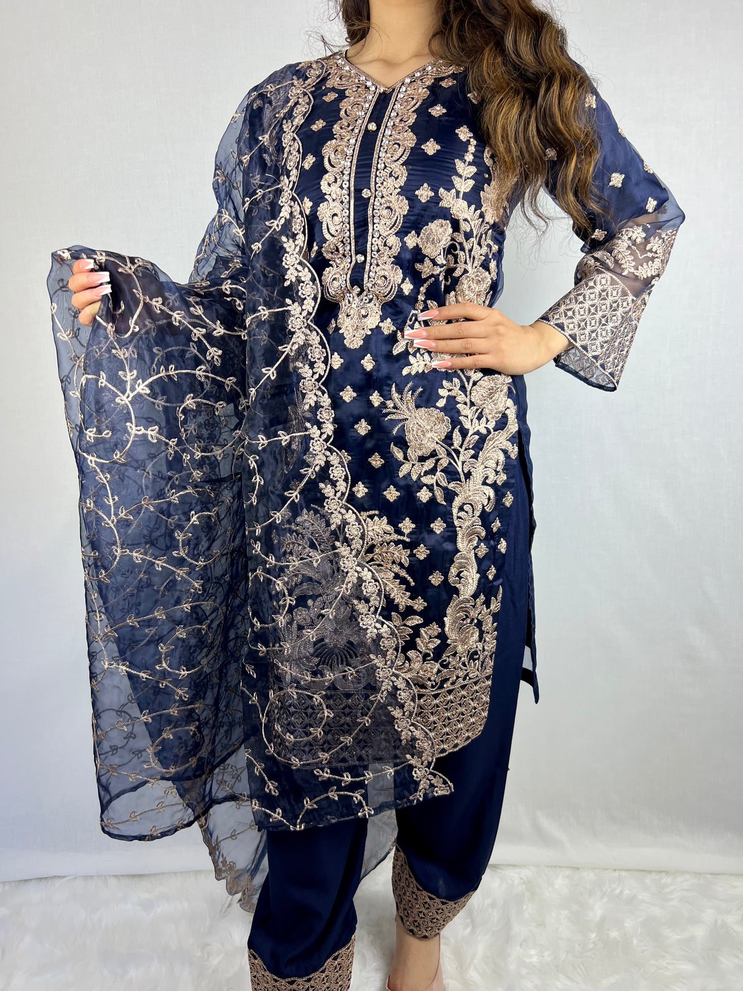Royal Blue Salwar Kameez Zaari Embroidery