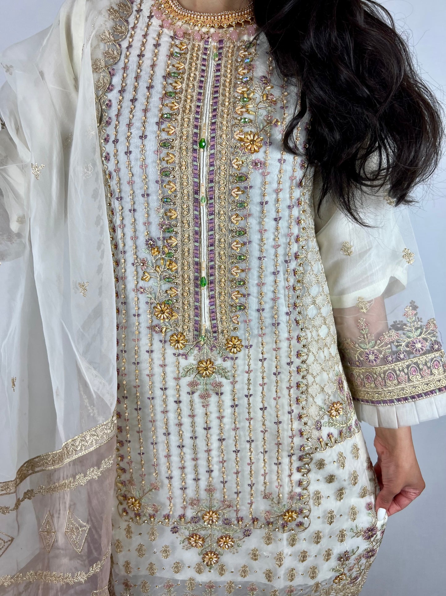 Cream & Purple Salwar Suit