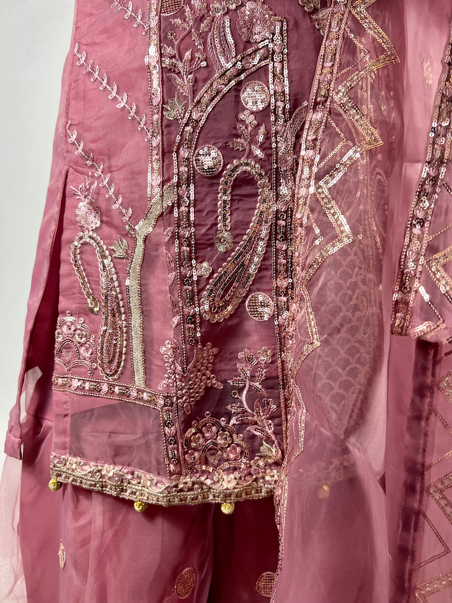 Mauve Pink Sharara Suit Gold Zardozi Embroidery