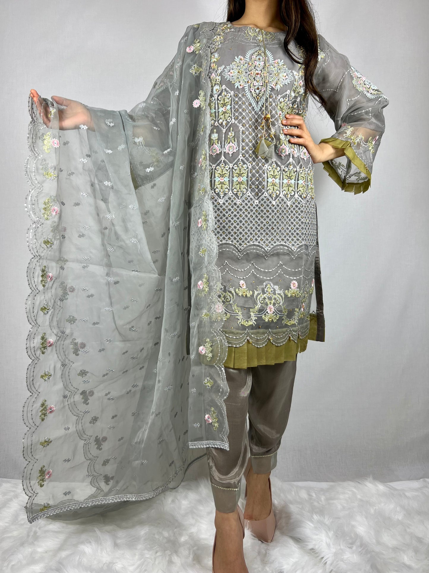 Floral Grey Embroidery Lawn Suit