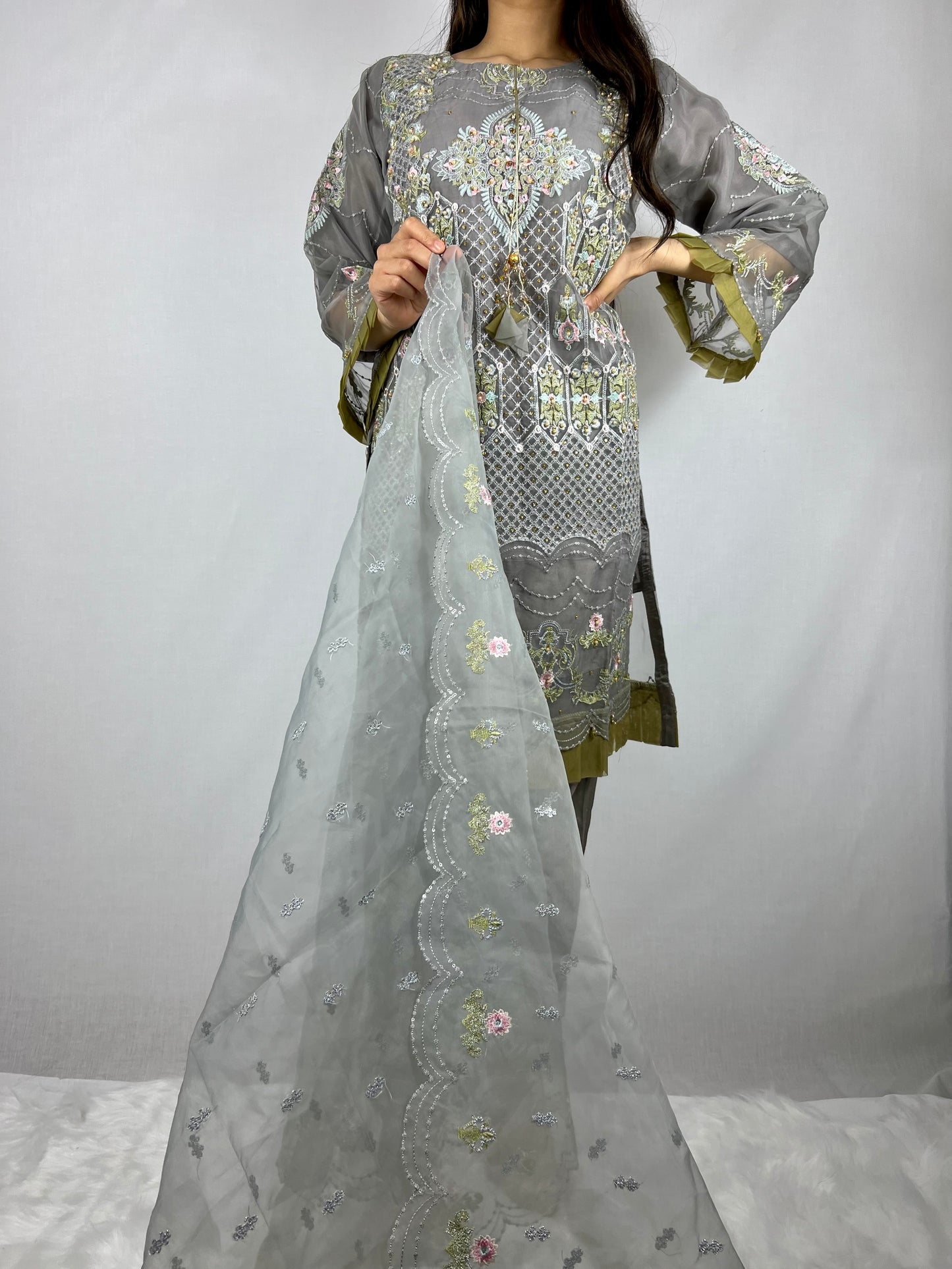 Floral Grey Embroidery Lawn Suit