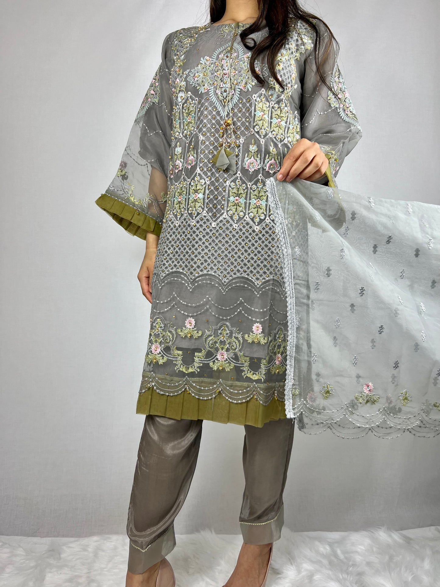 Floral Grey Embroidery Lawn Suit