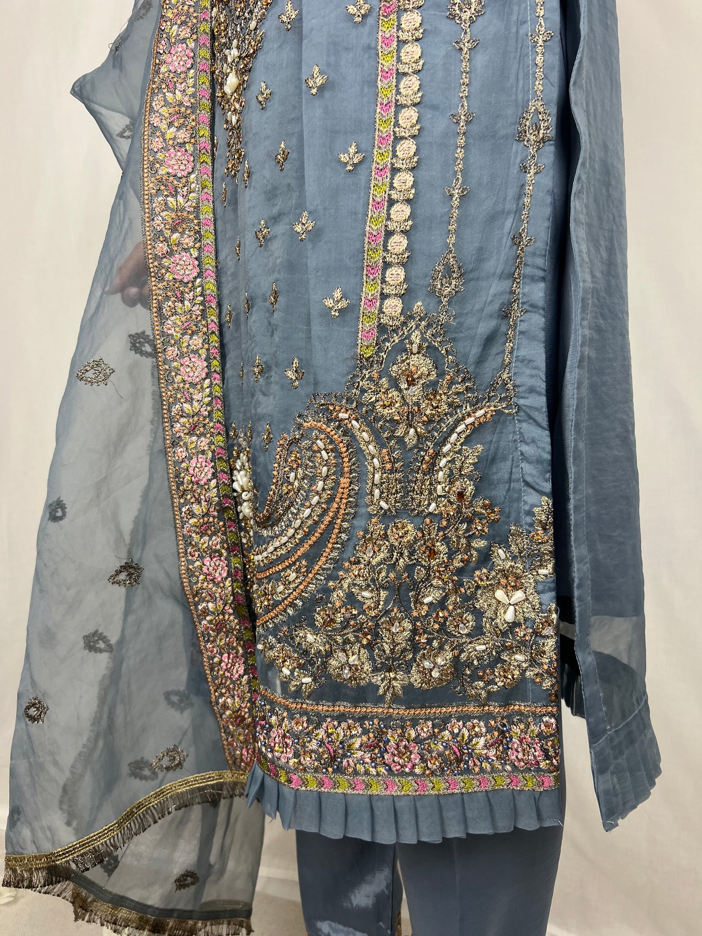 Steel Blue Straight Cut Salwar Kameez