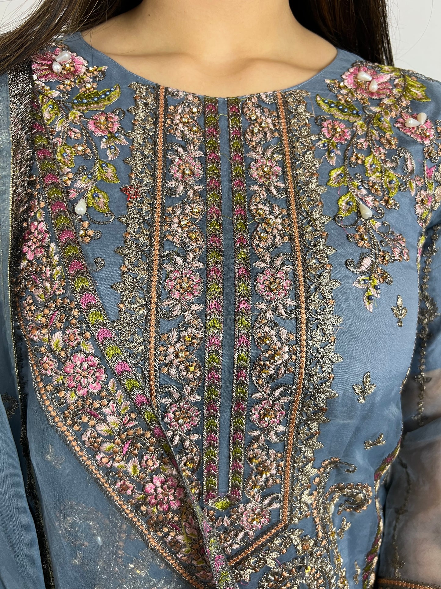 Steel Blue Straight Cut Salwar Kameez