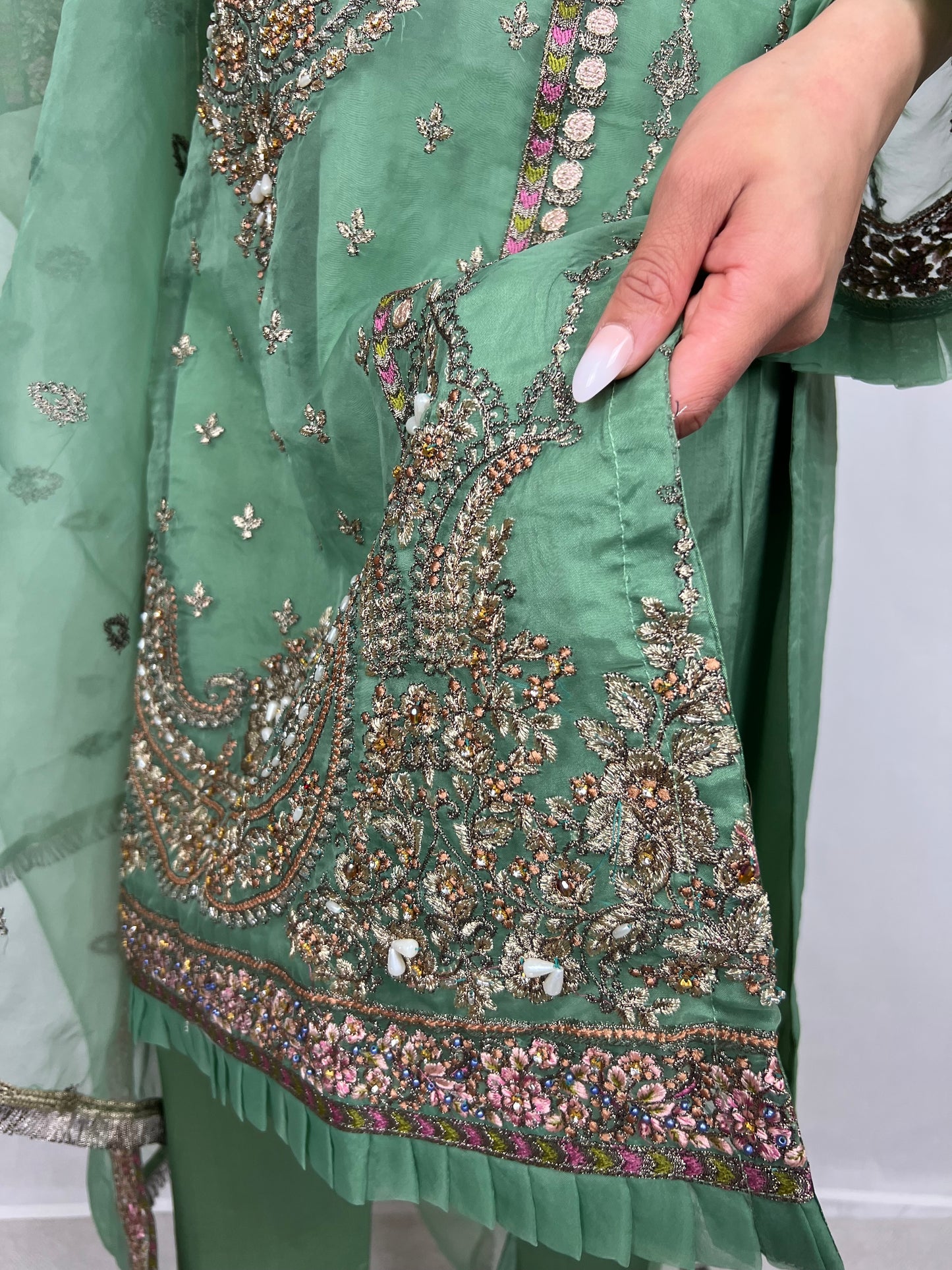 Lawn Green Straight Cut Salwar Kameez