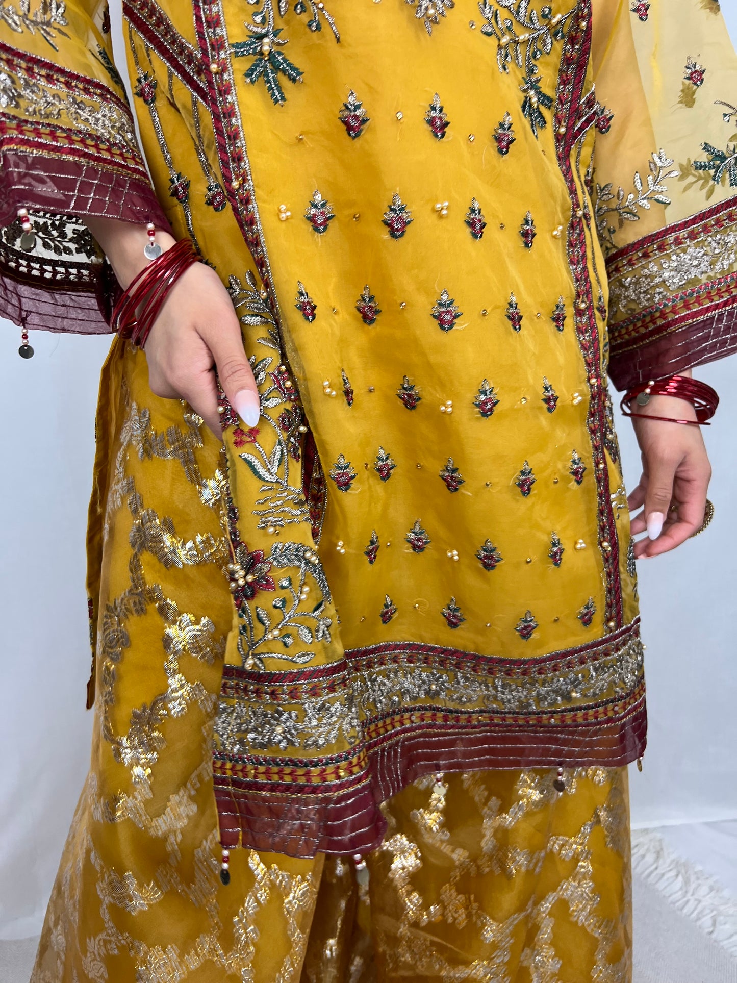 Yellow & Red Sharara Suit & Palazzo pants
