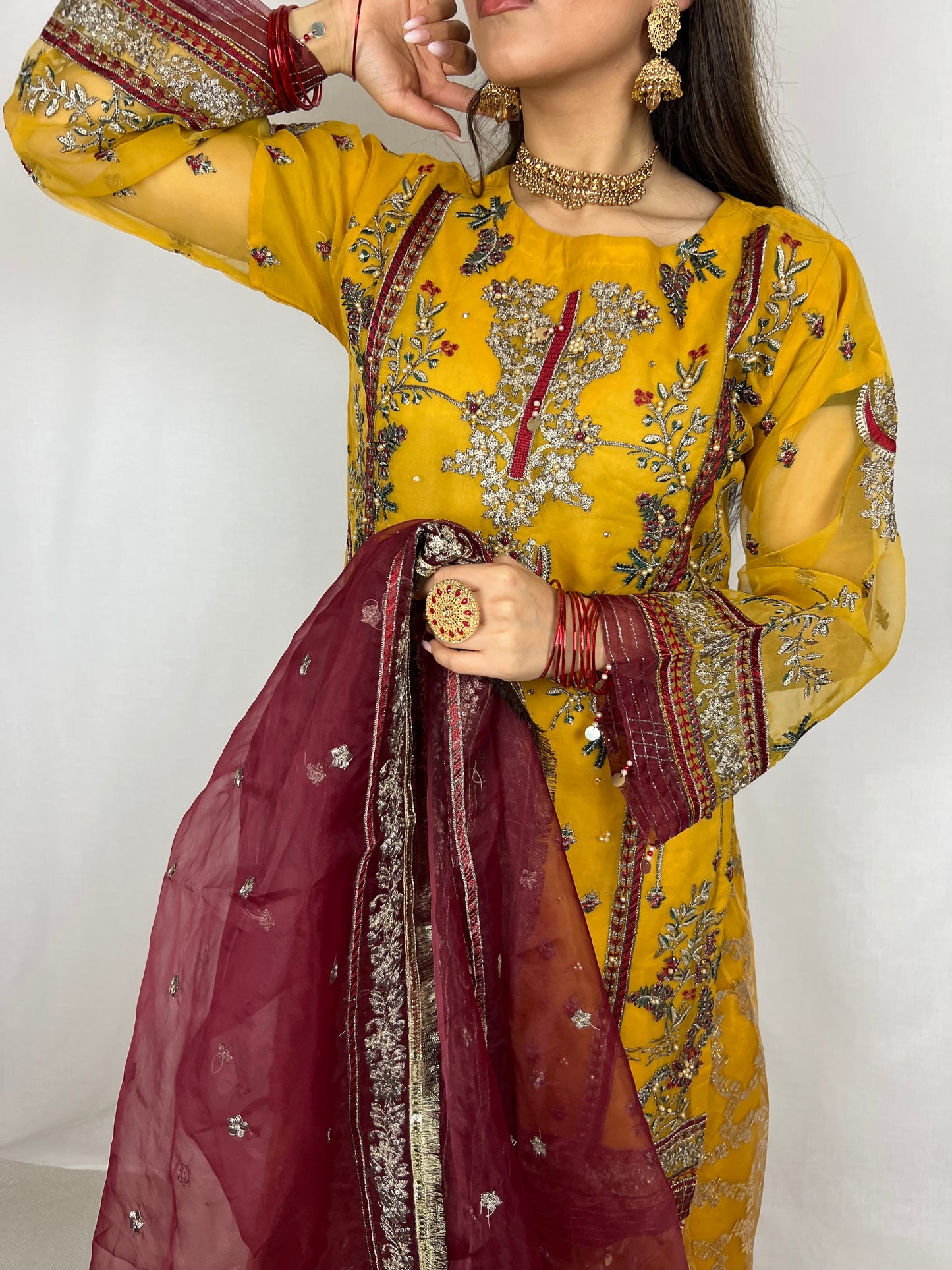 Yellow & Red Sharara Suit & Palazzo pants