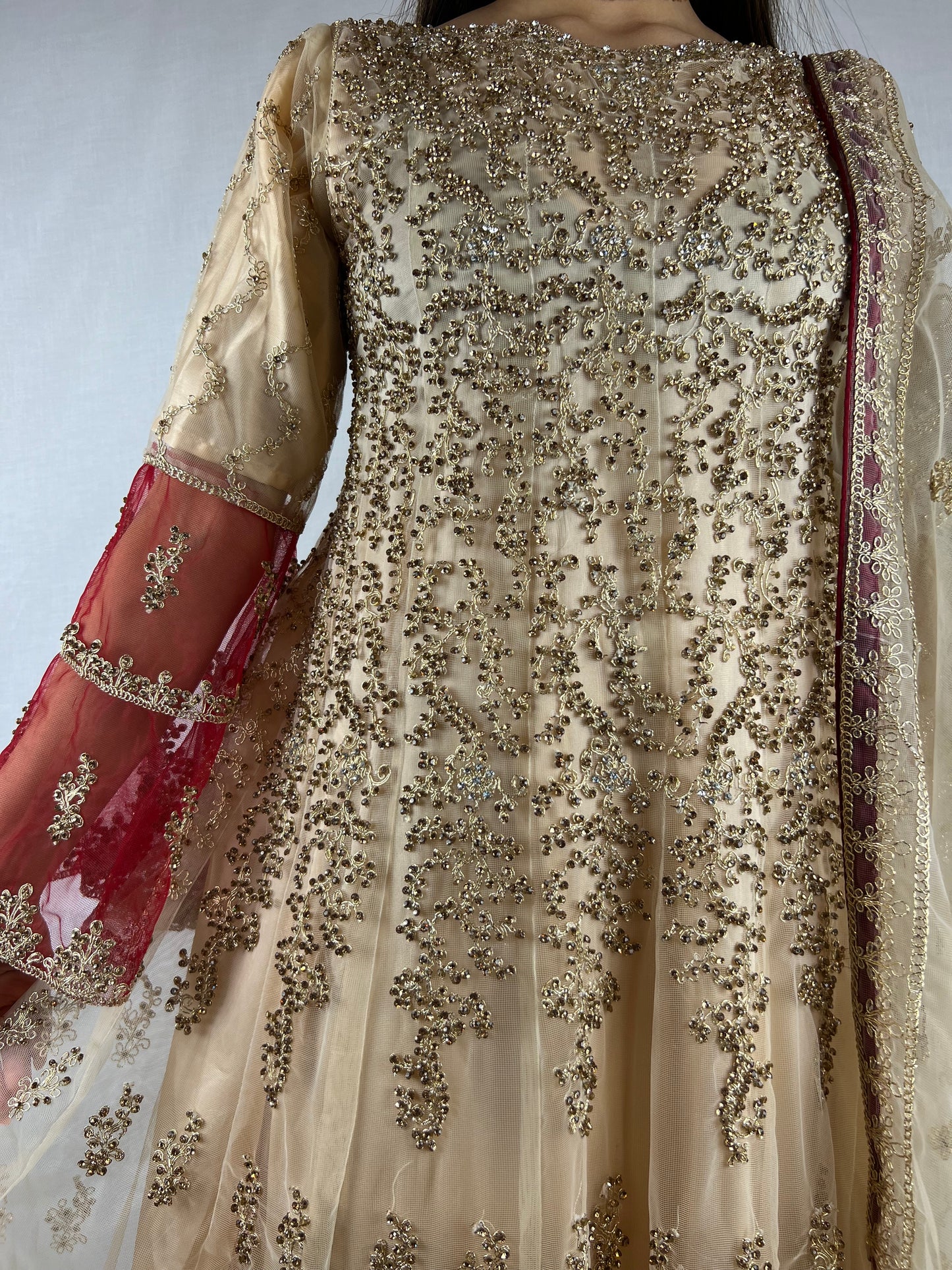 Cream & Red Georgette Anarkali Dress