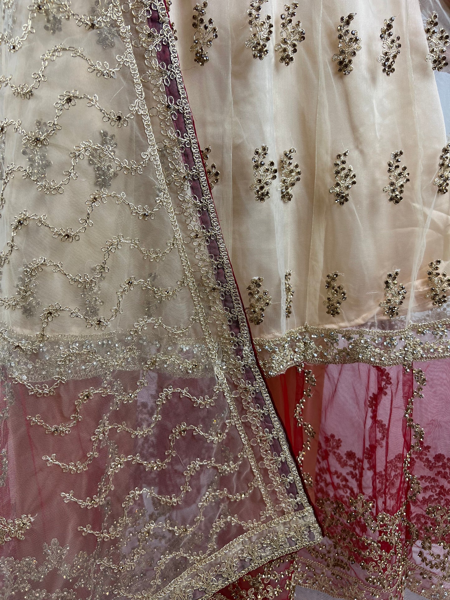 Cream & Red Georgette Anarkali Dress