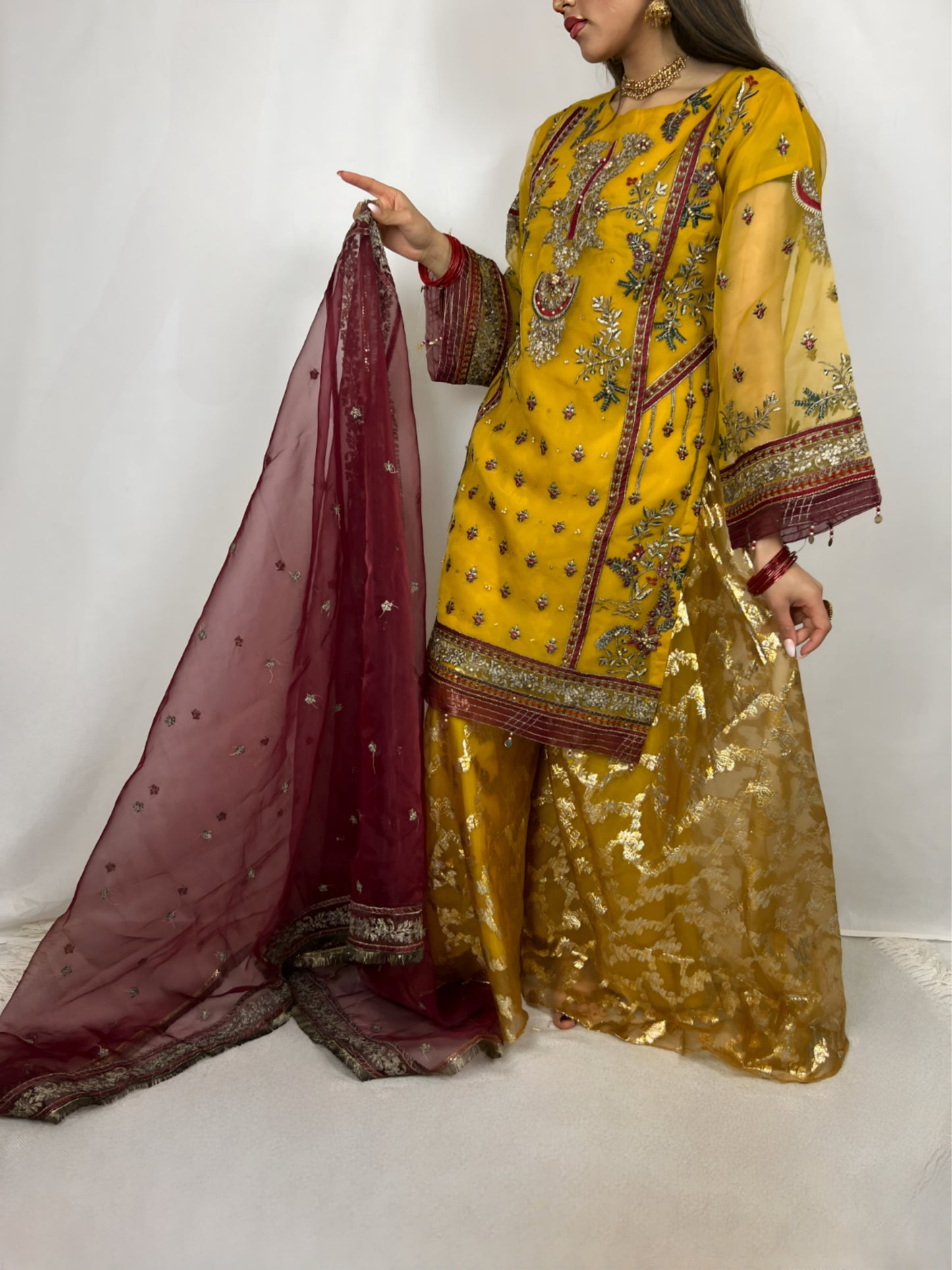 Yellow & Red Sharara Suit & Palazzo pants