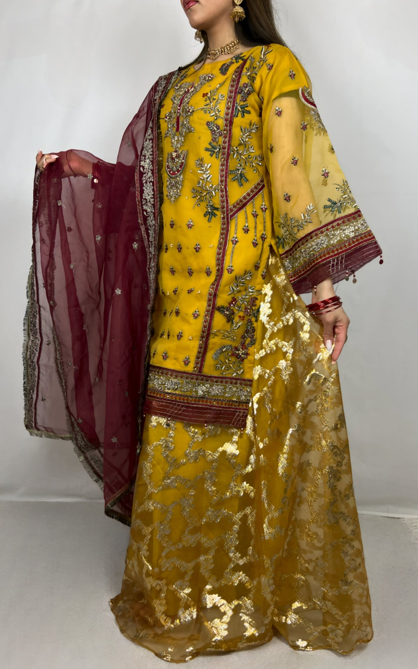 Yellow & Red Sharara Suit & Palazzo pants