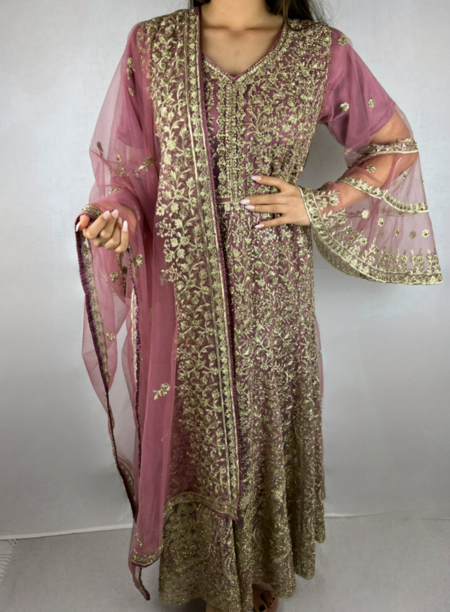 Dark Mauve Anarkali Suit With Heavy Embroidery