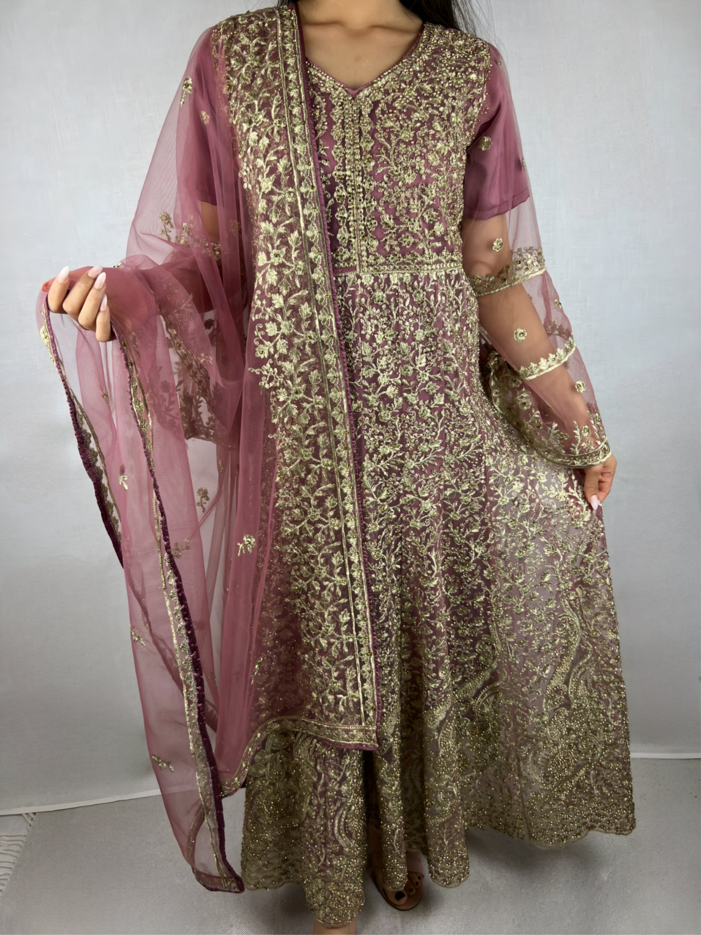 Dark Mauve Anarkali Suit With Heavy Embroidery