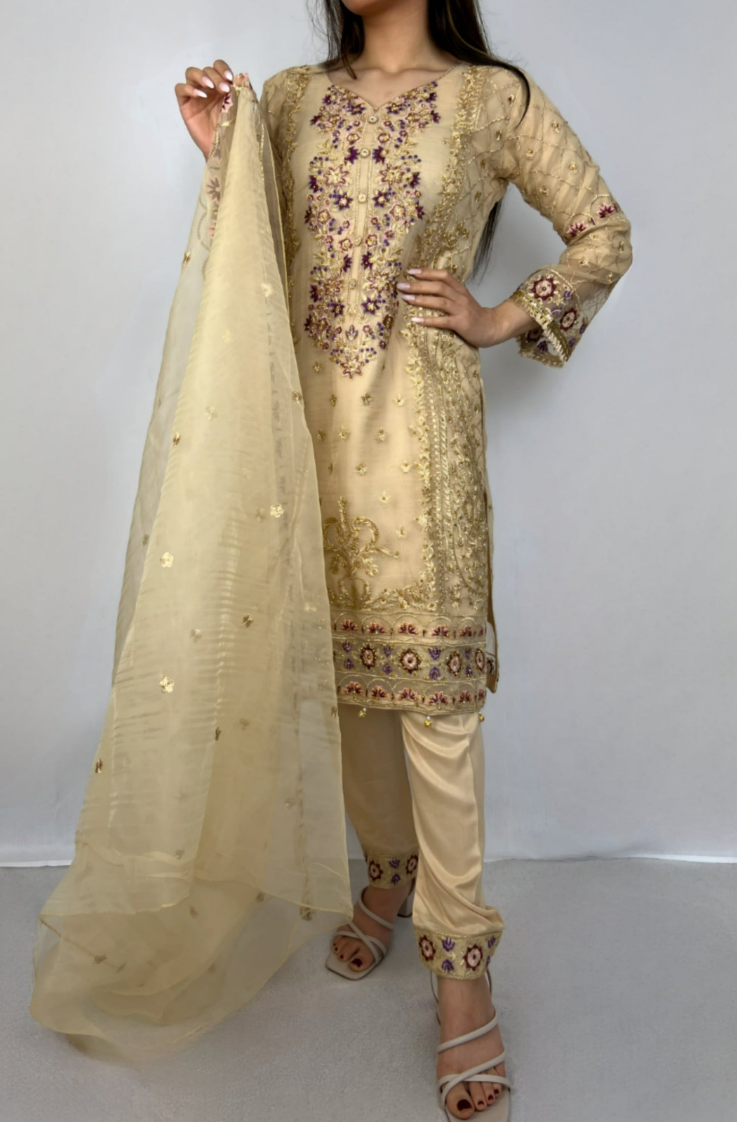Gardenia Cream Organza Straight Cut Suit