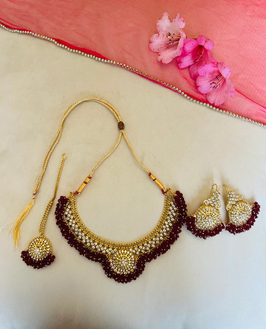 Burgundy Red & Gold Jewellery Set