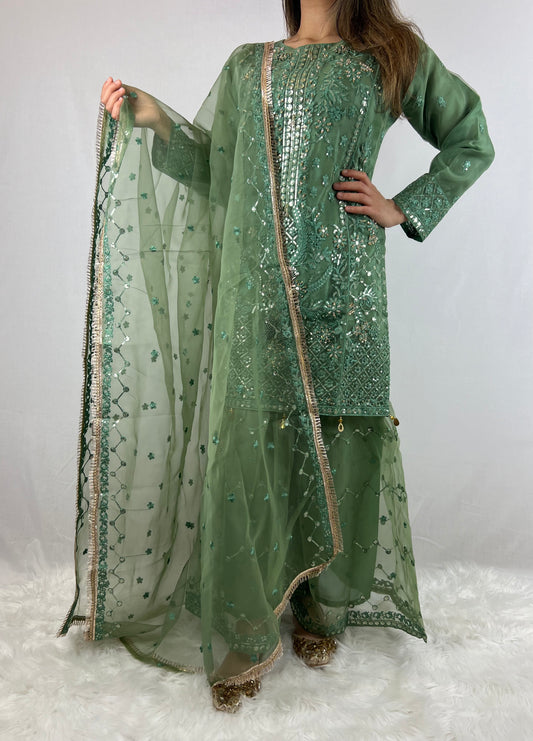 Emerald Green Embroidered Sharara Suit