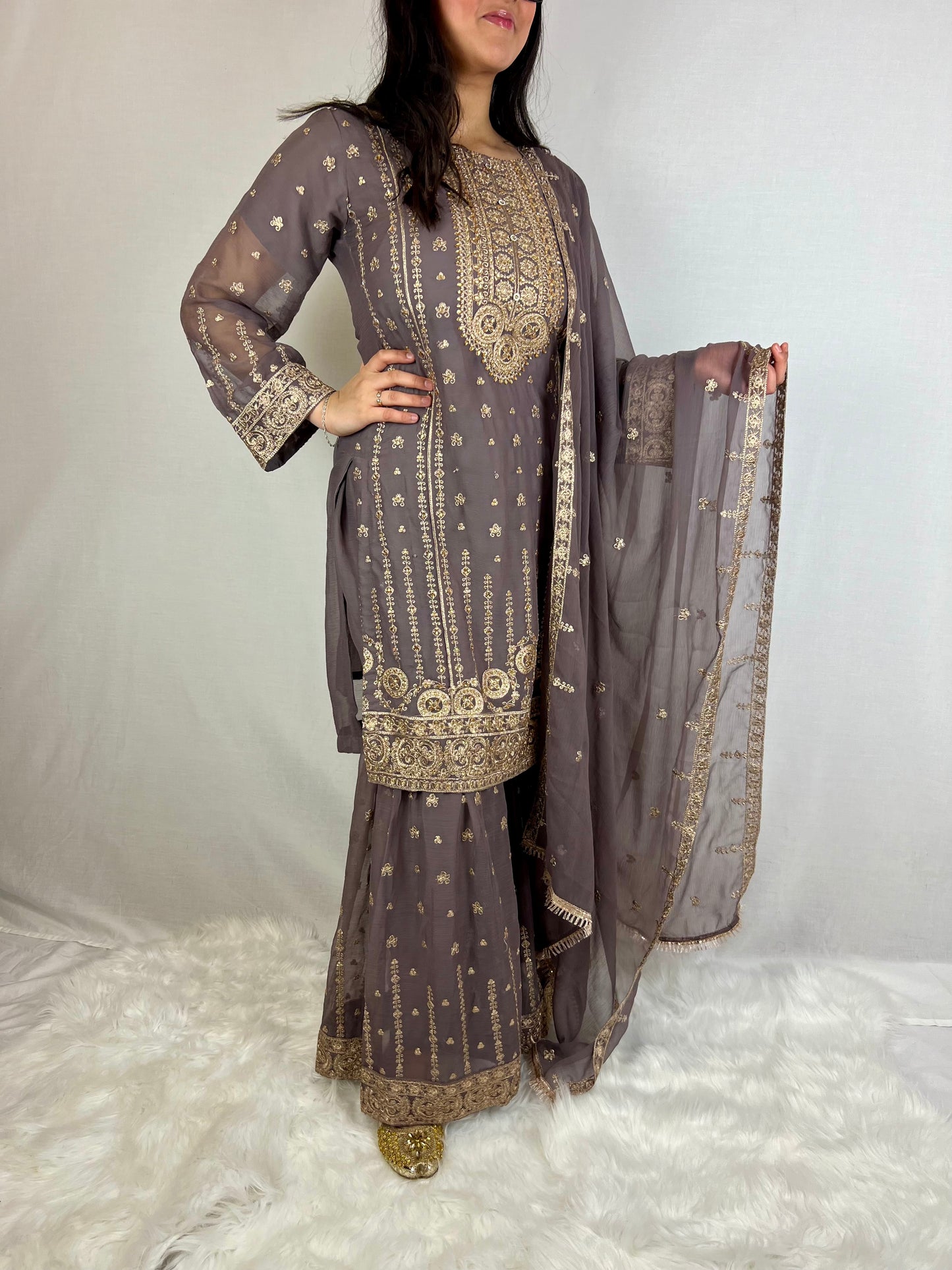 Purple & Gold Gharara Suit