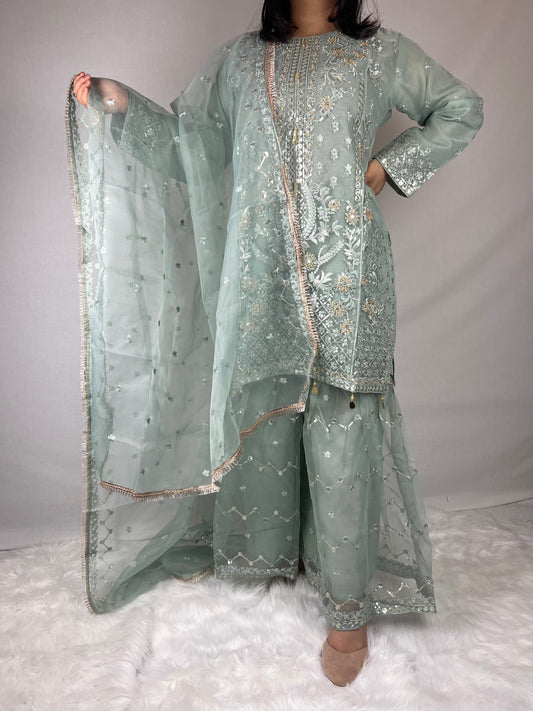 Sage Green Embroidered Sharara