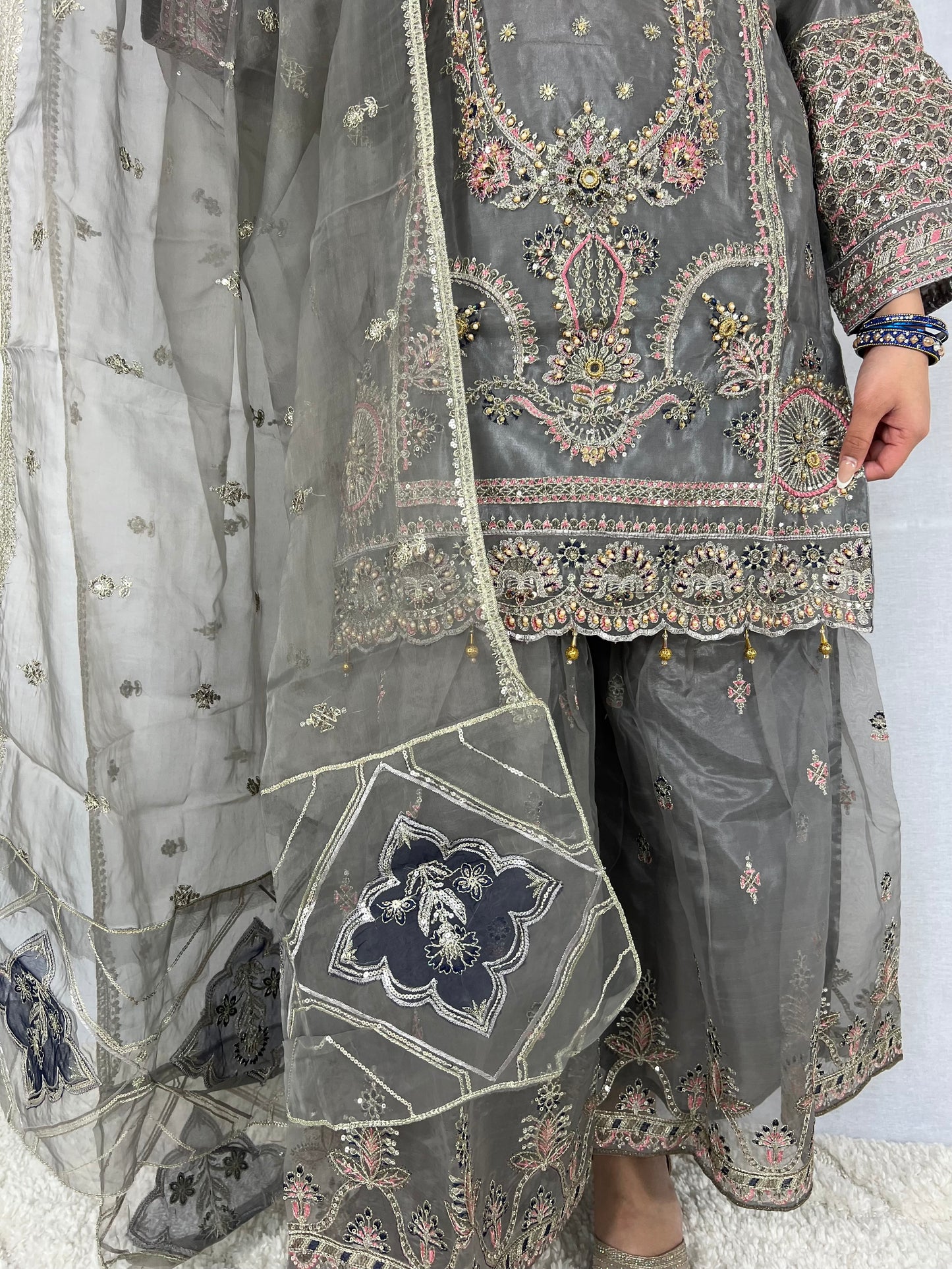Floral Grey Sharara Suit