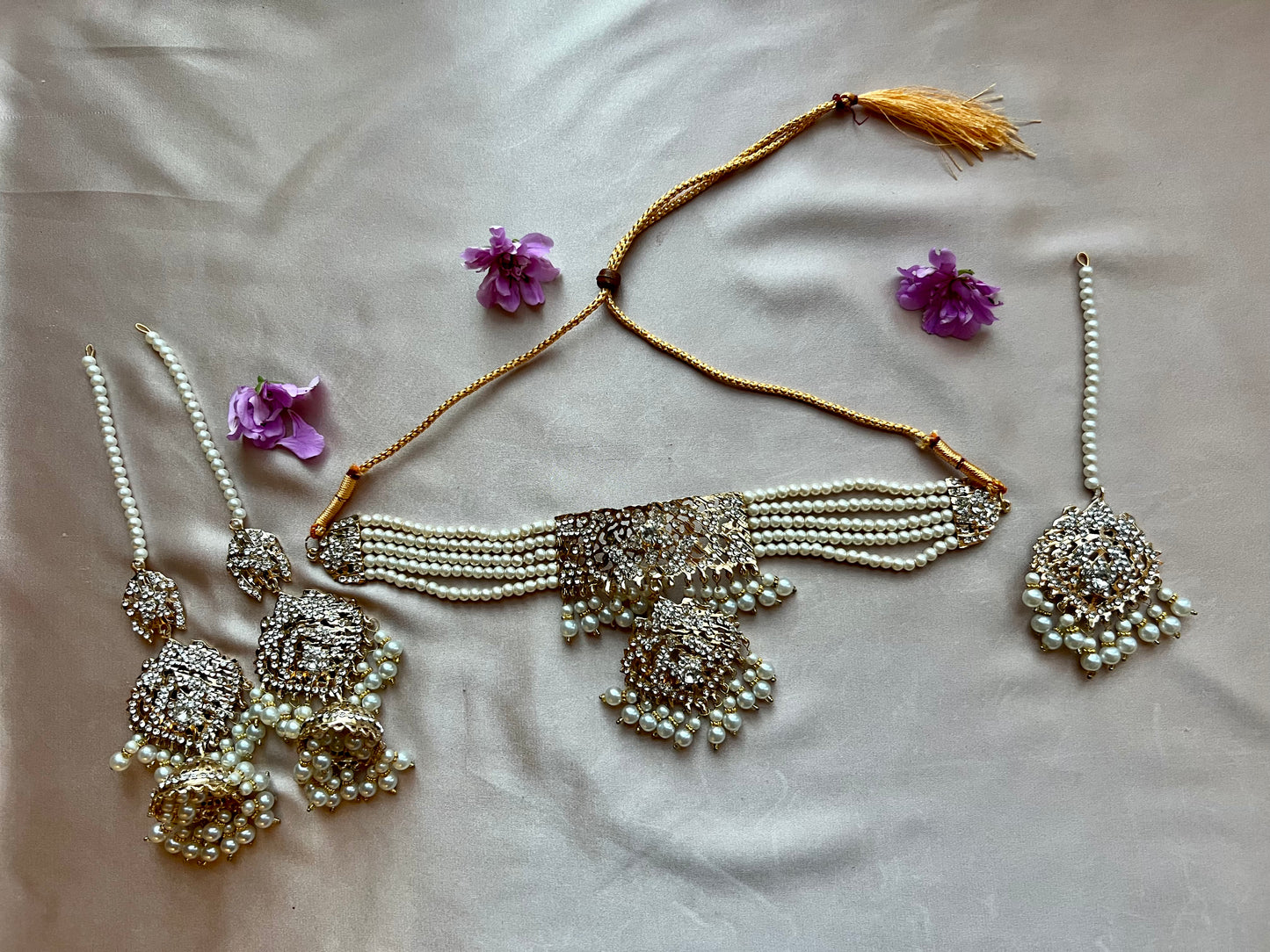 Gold & White Pearl Jewellery Set