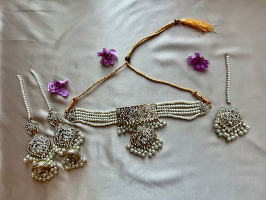 Gold & White Pearl Jewellery Set