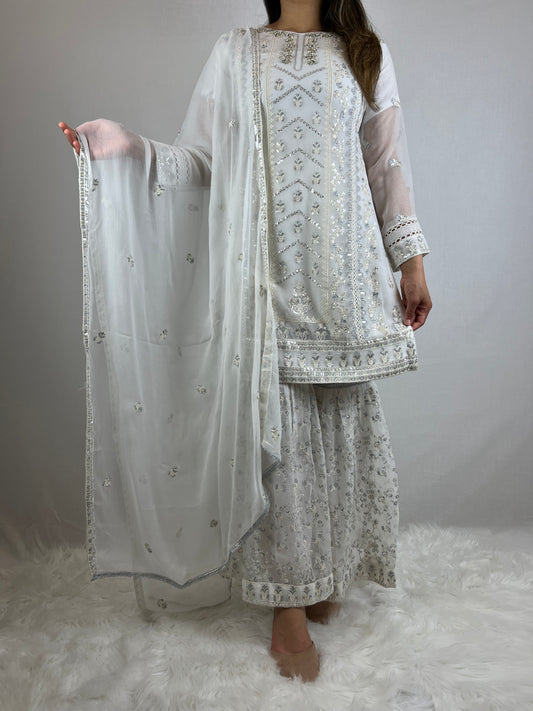 White Chiffon Sharara Suit