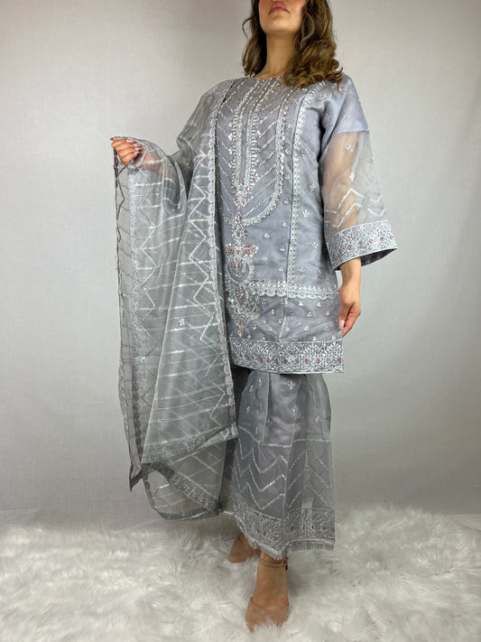 Grey & Silver Beaded Sharara