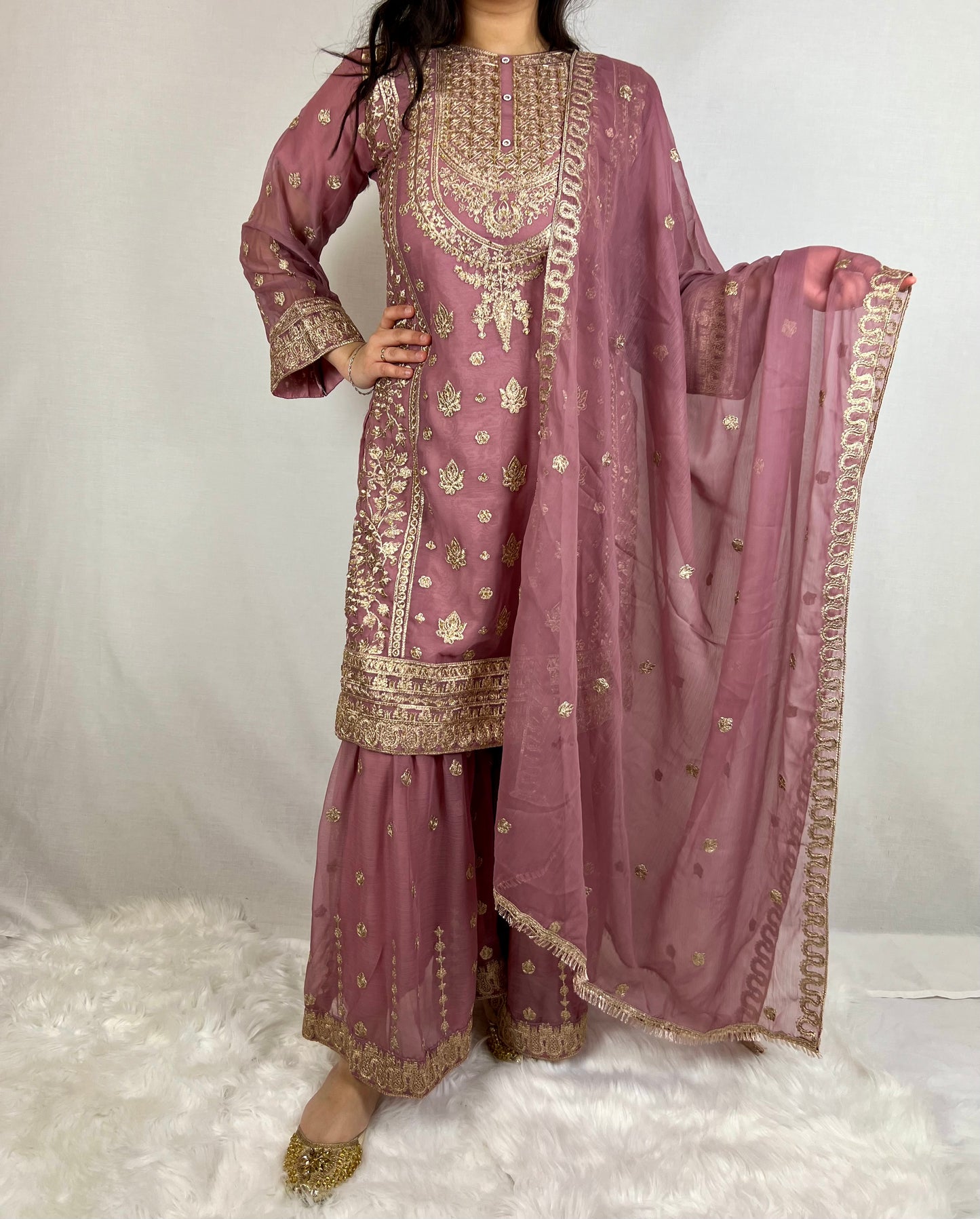 Pink & Gold Gharara Suit