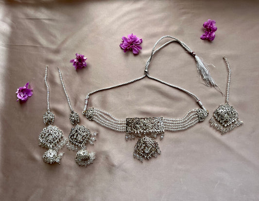 Silver & White Bead Jewellery Set