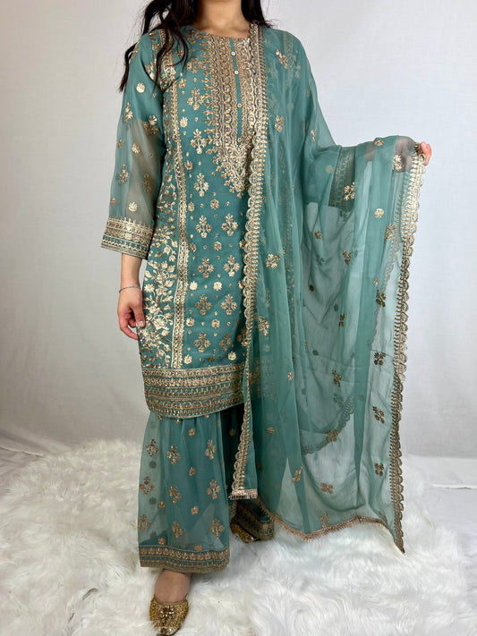 Blue & Gold Gharara Suit
