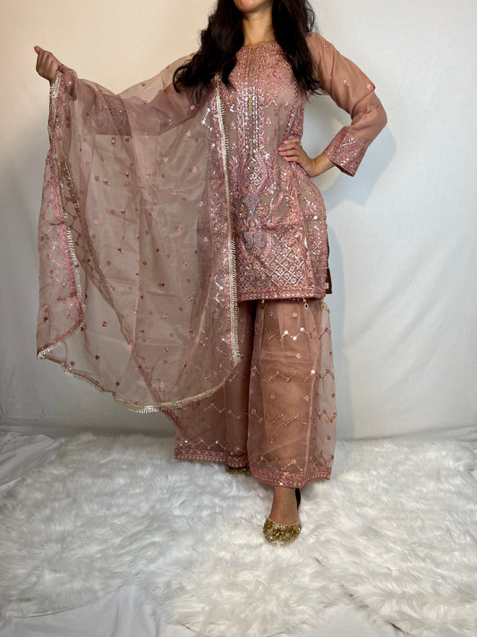 Dusky Pink Embroidered Sharara