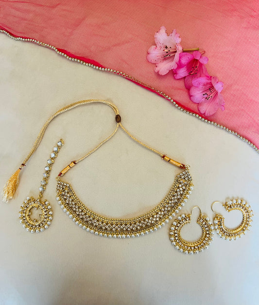 Gold & White Pearl Jewellery Set