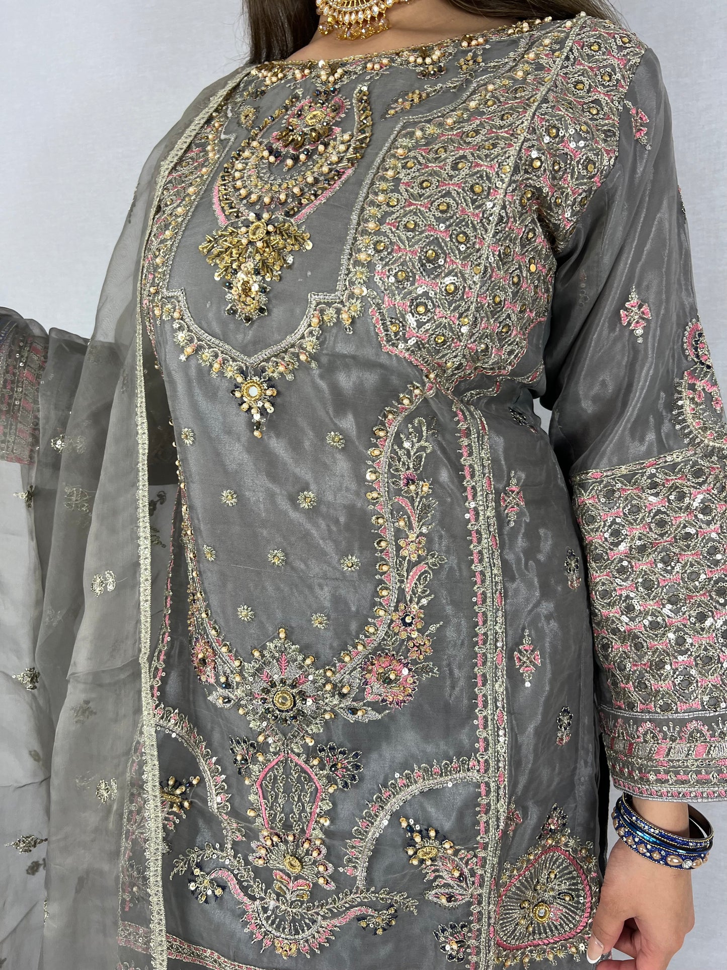 Floral Grey Sharara Suit