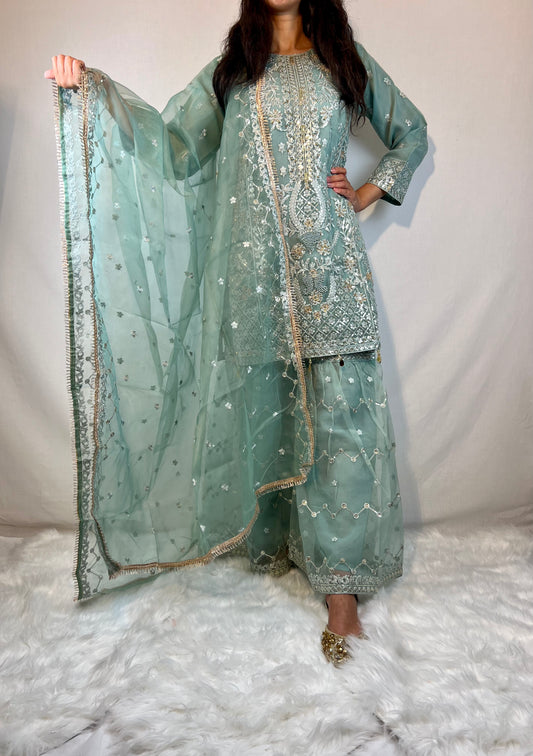 Turquoise Blue Embroidered Sharara