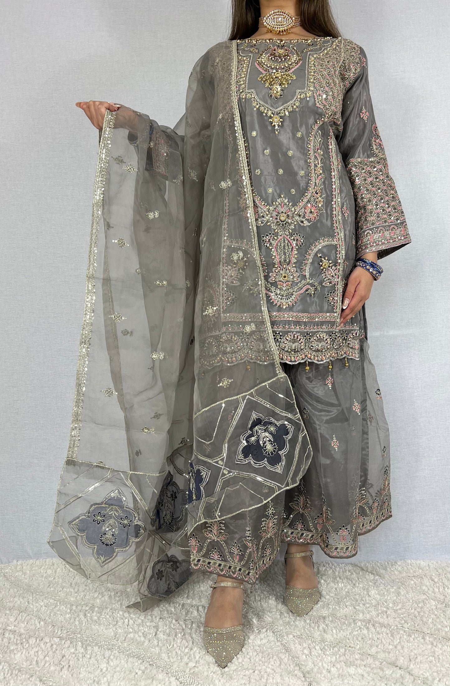 Floral Grey Sharara Suit