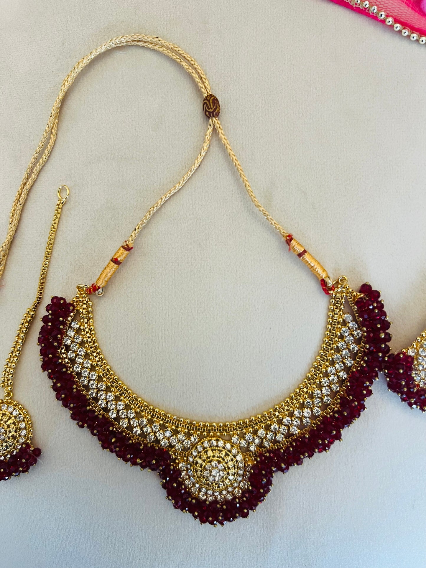 Burgundy Red & Gold Jewellery Set
