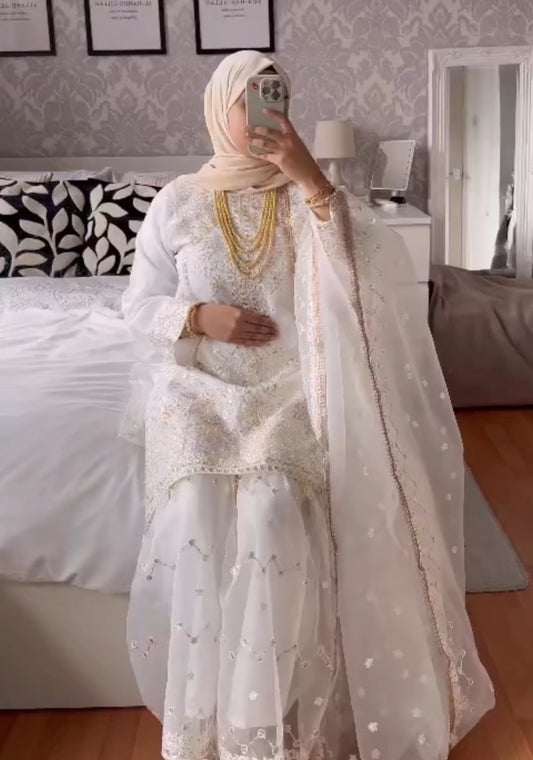 Moonlight White Embroidered Sharara