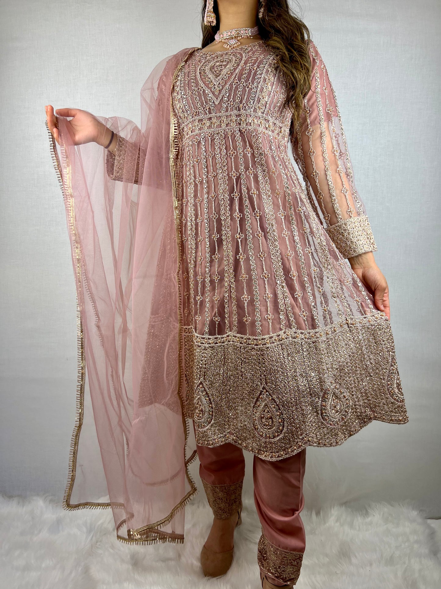 Dusky Pink Embroidered Anarkali Dress