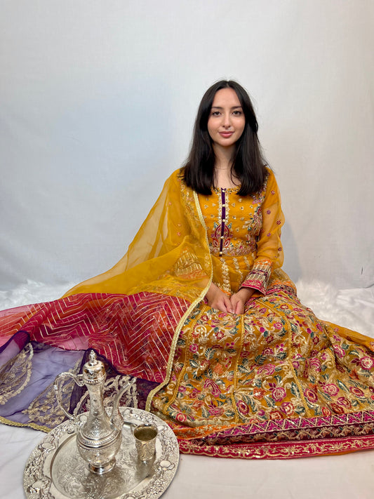 Floral Yellow Kurta and Lehenga