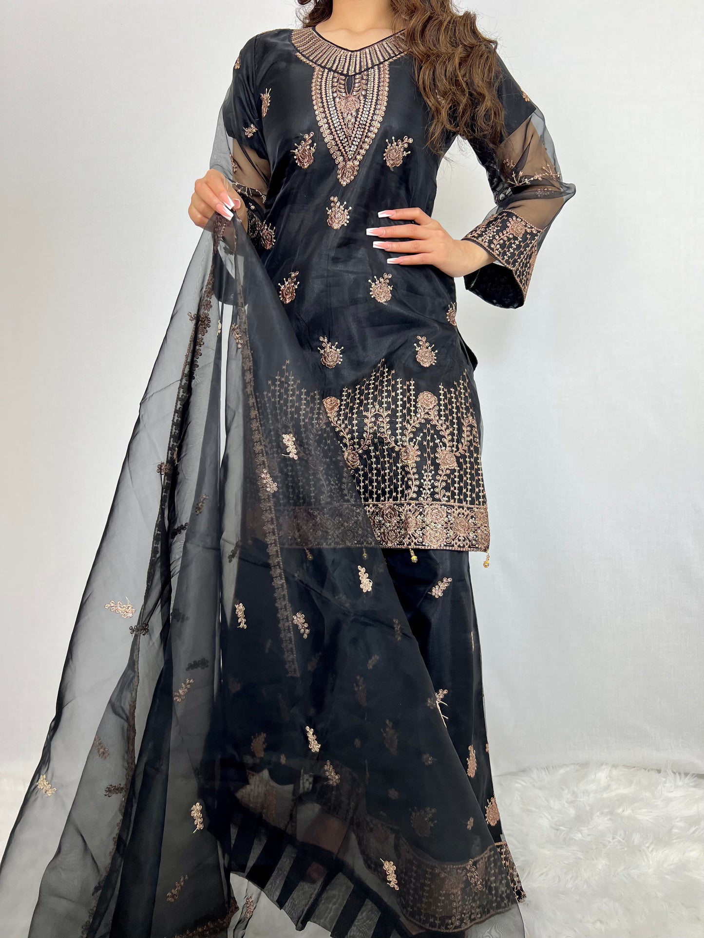 Kohl Black Embroidered Gharara