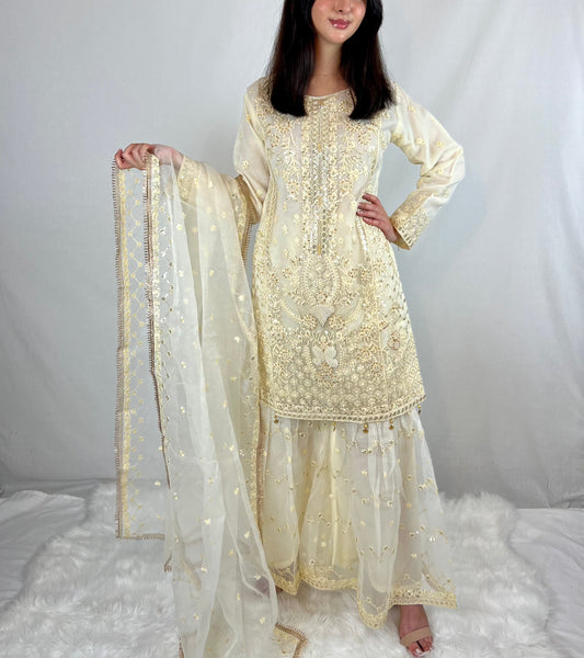 Cream Embroidered Sharara